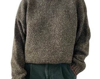 Vintage Mens Eddie Bauer Olive Green Wool Preppy Crew Neck Sweater Sz L