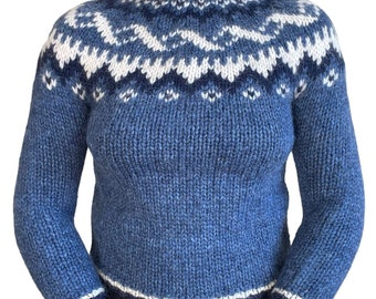 The Handknitting Association of Iceland Hand Knit Blue Wool Fair Isle Sweater XS