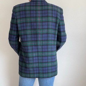 Vintage Womens 80s PBM Grunge Preppy Purple Green Camel Hair Double Breasted Blazer Plaid Sz M image 7