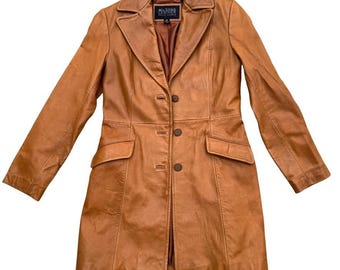 Vintage Womens Wilsons Leather Cognac Brown Retro Mid Length 100% Leather Jacket