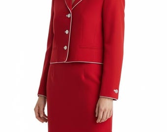 Vintage NWT Mondi The Company Retro Wool Red Cropped Blazer Skirt Set Sz 38
