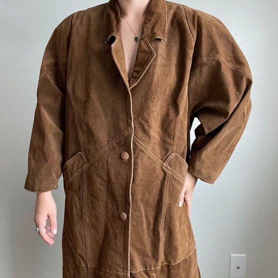 Vintage 80s Womens Brown Oversized Suede Leather … - image 3