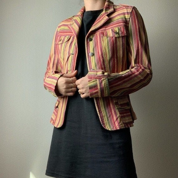 JC de Castelbajac rainbow striped denim jacket - image 1