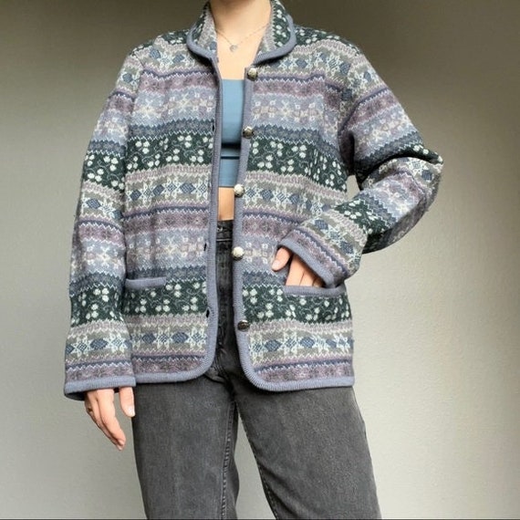 Vintage Wool Snowflake Striped Oversized Hiking C… - image 1