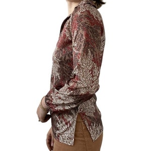 Vintage 1970s Womens Disco Collar Retro Floral Hippie Long Sleeve Blouse Sz S image 4