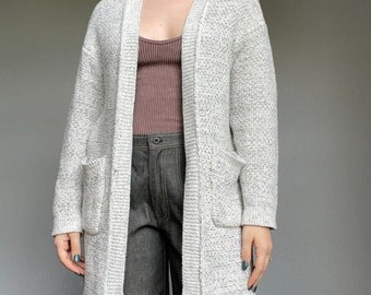 Roots Canada White Gray Cotton Blend Relaxed Lounge Long Cardigan Sz Small