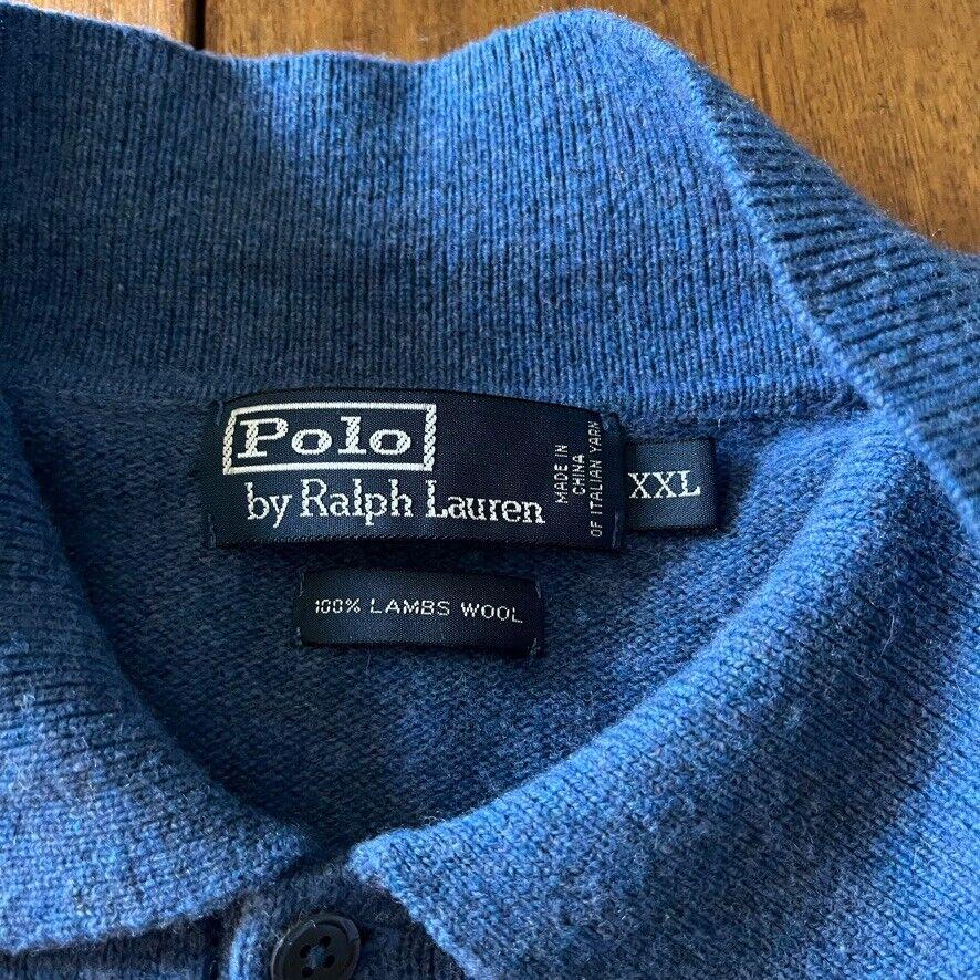 Vintage 1990s Polo Ralph Lauren Mens Blue 100% Lambs Wool Polo