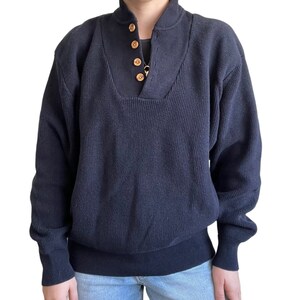 トップス 90s Eddie Bauer wool knit NAVY Vintage 90s EDDIE BAUER purple navy blue cable knit v neck