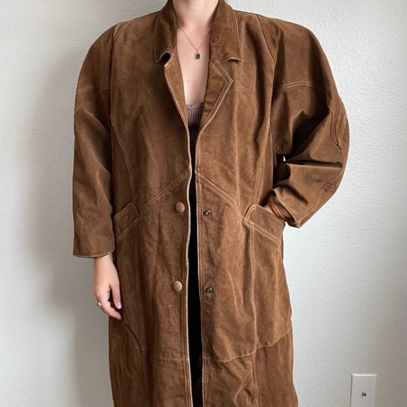 Vintage 80s Womens Brown Oversized Suede Leather … - image 10