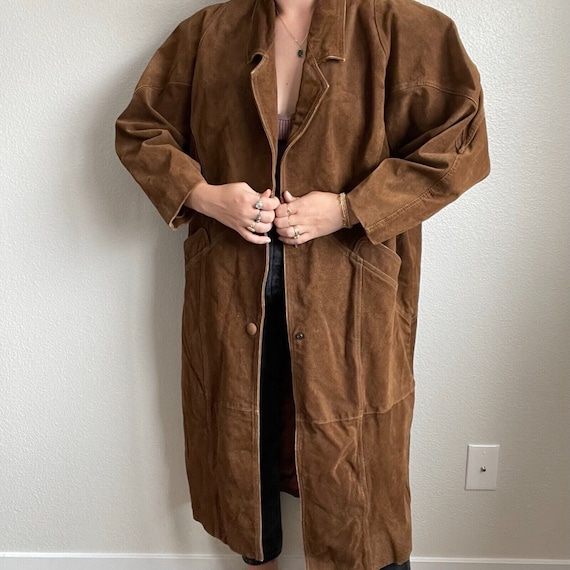 Vintage 80s Womens Brown Oversized Suede Leather … - image 1