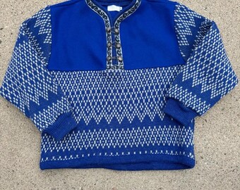 Vintage Nystrom Mens Royal Blue Boiled Wool Scandinavian Ski Sweater XS