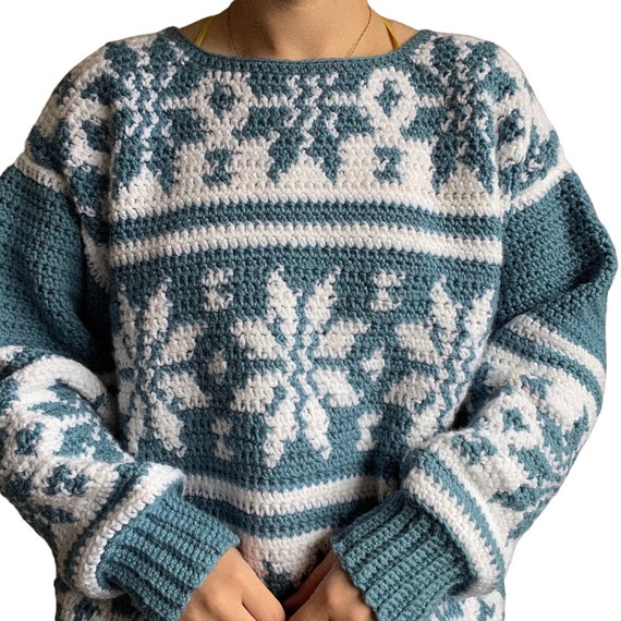 Hand Knit Womens Crochet Winter Snowflake Chunky … - image 5