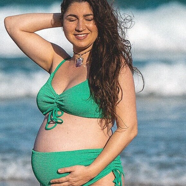 Women Pregnancy Matching Bathing Suit ribbed Swimsuits Swimwear textured stretchy Maternity swimwear Babymoon swim