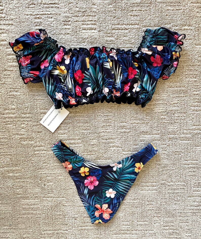 ruffle off the shoulder bikini top