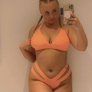 Valentine&#39;s Pastel Peach swimwear top, Strappy swimwear