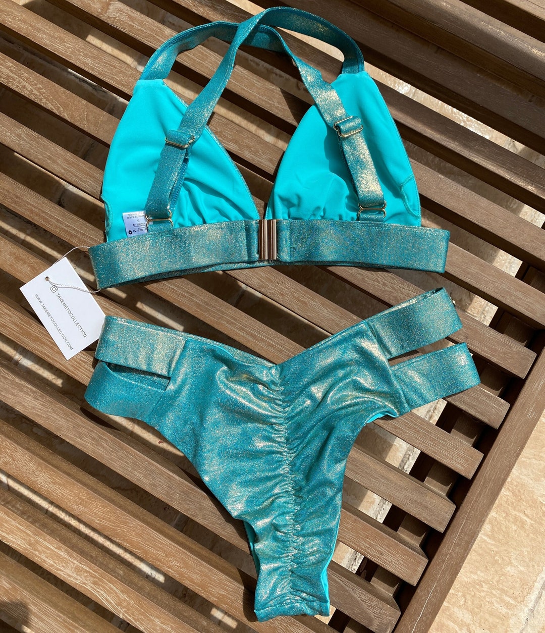 Teal Metallic Scrunch Bikini Bottom Cheeky Swimwear Bottom Etsy