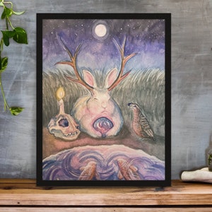 Mystical Rabbit Art Print - Whimsical Animal Art -  Unique Watercolor Art