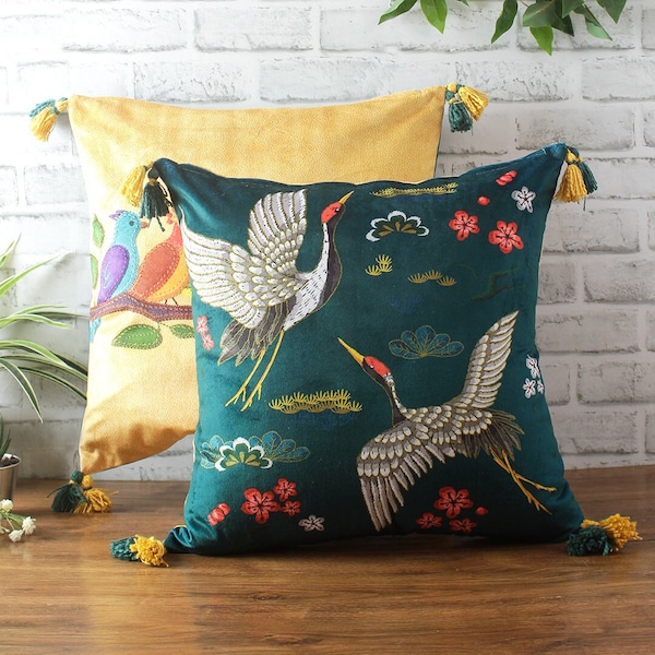 Bird printed velvet cushion cover | Multi colour cushion cover |Home Decor cushion | Housewarming gifts