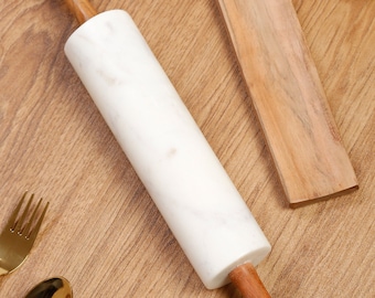 White Marble Rolling Pin with wooden stand Hand carved rolling pin Kitchen décor rolling pin