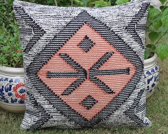 Indian Dhurrie Handwoven Cotton Cushion Cover Rustic Rug Pillow Cover Cushion Couch Sofa Pillow Cover Bohemian Cushion Cover