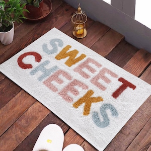 Sweet Cheeks Hand Tufted Cotton Bath Mat Washable Bathroom Mat gift for her