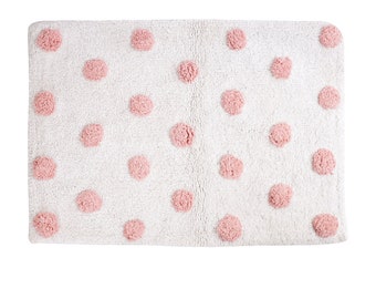 Pink and White Tufted Cotton Bath Mat Washable Bathroom Mat Soft Bathroom  Décor Rugs for Gift 