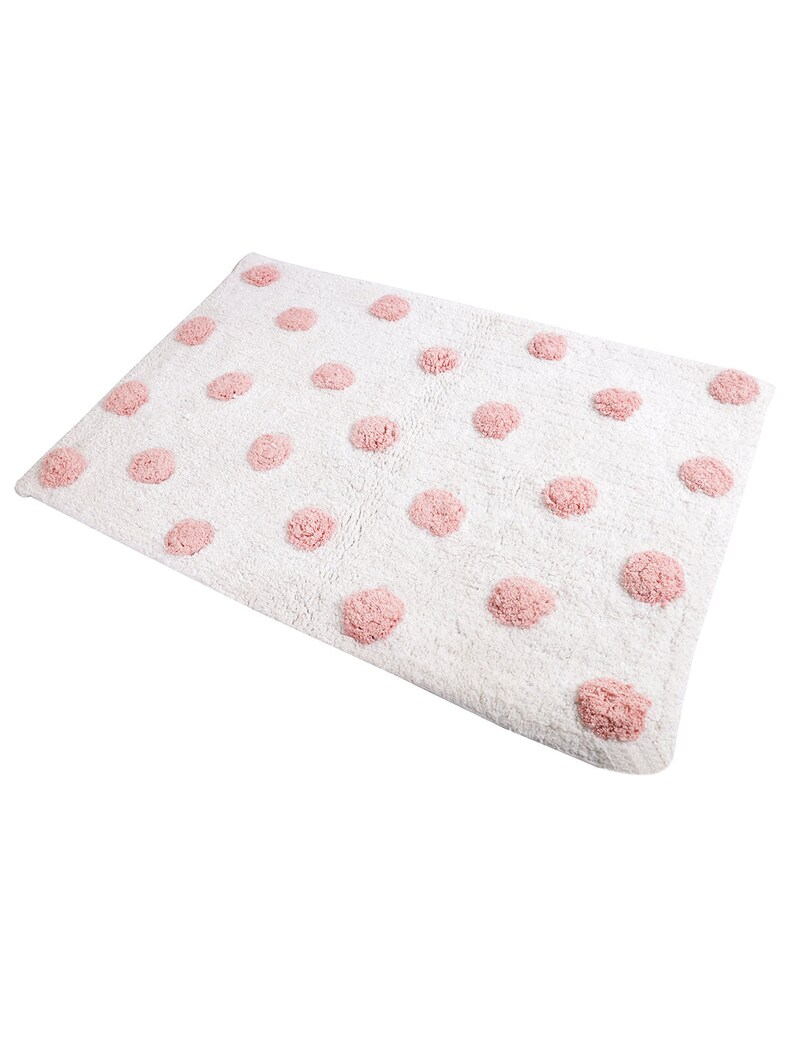 Pink and White Tufted Cotton Bath Mat Washable Bathroom Mat Etsy
