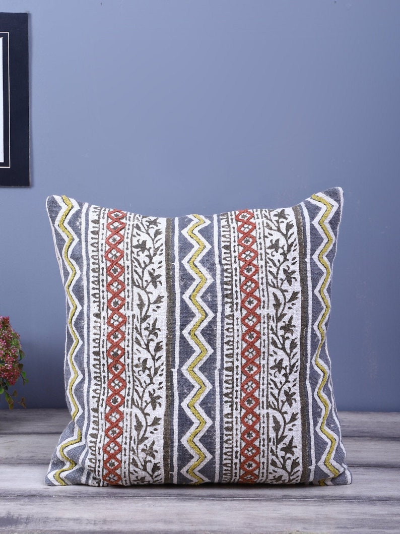 Multi Colour Hand Block Printed Cotton 18X18 Cushion Cover Etsy UK