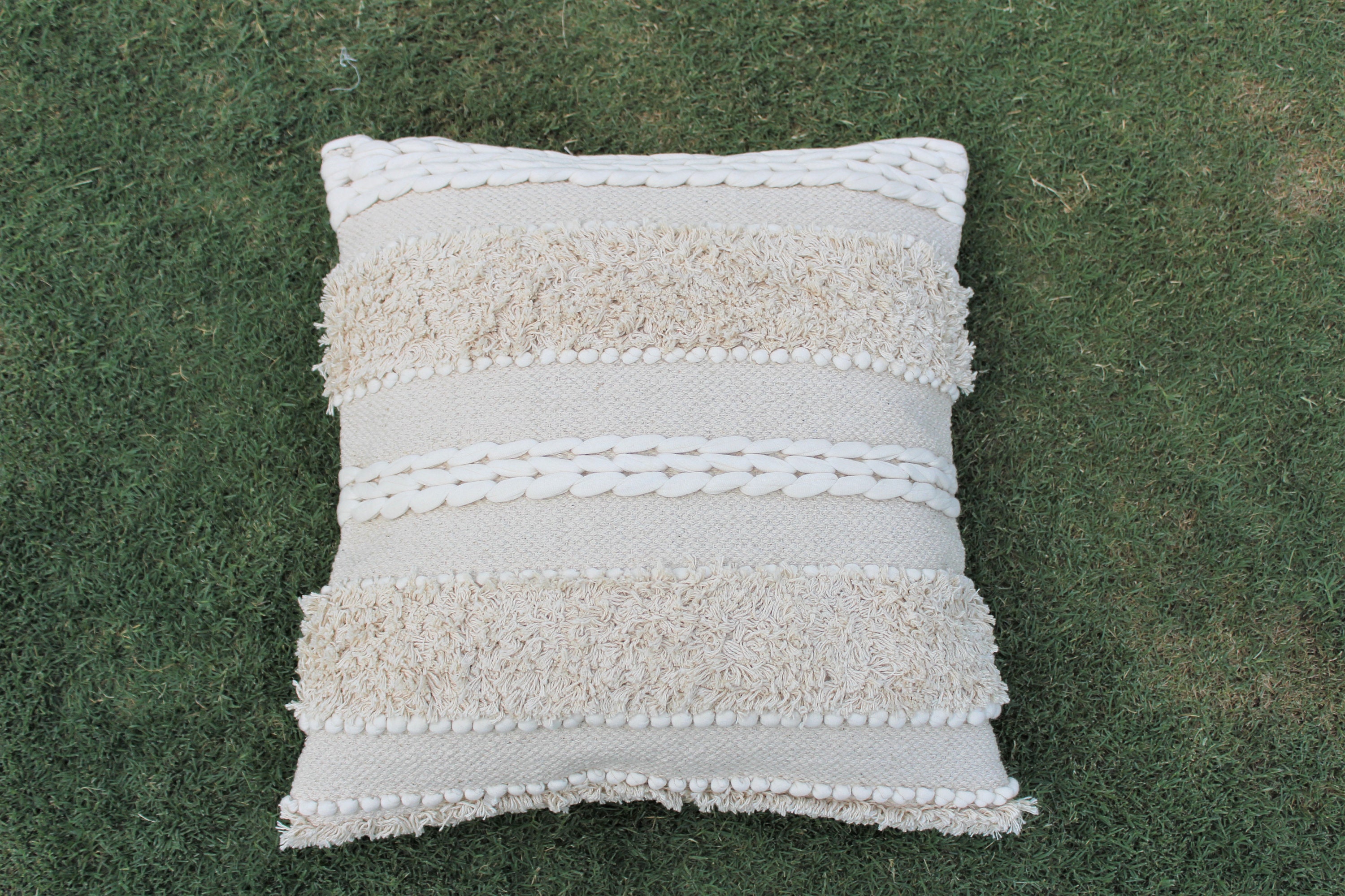 Handwoven Natural & White Cushion Cover 20 X 20 Cushion Cover Etsy