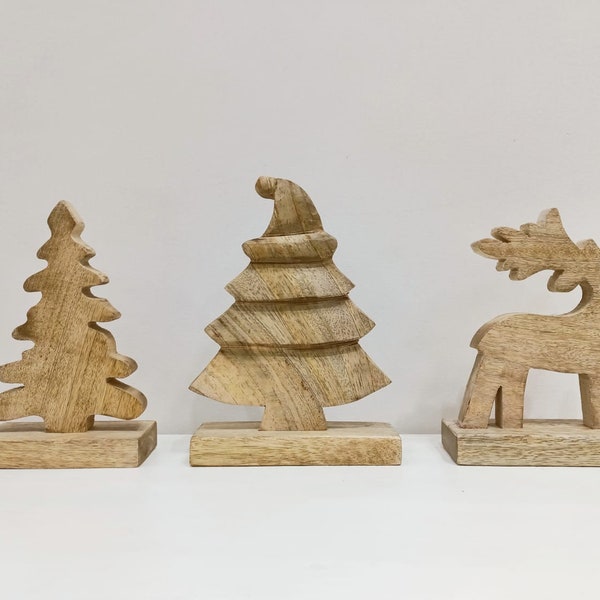 Set of 3 wooden Christmas Tree, Reindeer | Christmas Décor items | Handmade Christmas tree