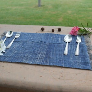 Blue Textured Linen Table Place Mat Set of 4 Printed Place Mat Rustic Place Mat Boho Decor Moroccan Decor image 5