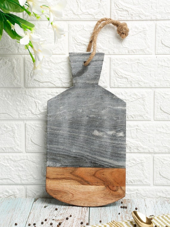 Marble and Wood Cutting Board With Handle Stone Chopping Board