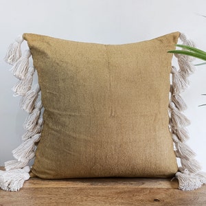 Mustard Chenille 20X20Handmade Cushion Cover with tassels Cushion Cover Couch Pillow cover Square Cushion Cover image 3