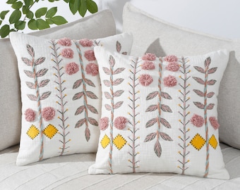 Floral Embroidered Cushion Cover Without Filler, Green Soft