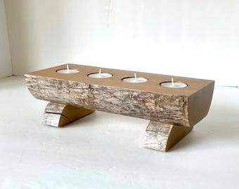 Rustic Wood Tea Light Candle Holder, Modern Farmhouse Decor