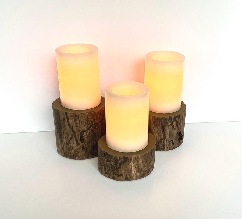 Rustic Wood Pillar Candle Holders, Farmhouse Decor Pillar Candle Stands, Set of 3 image 5