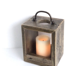 Rustic Wood LED Candle Lantern, Primitive Farmhouse Decor