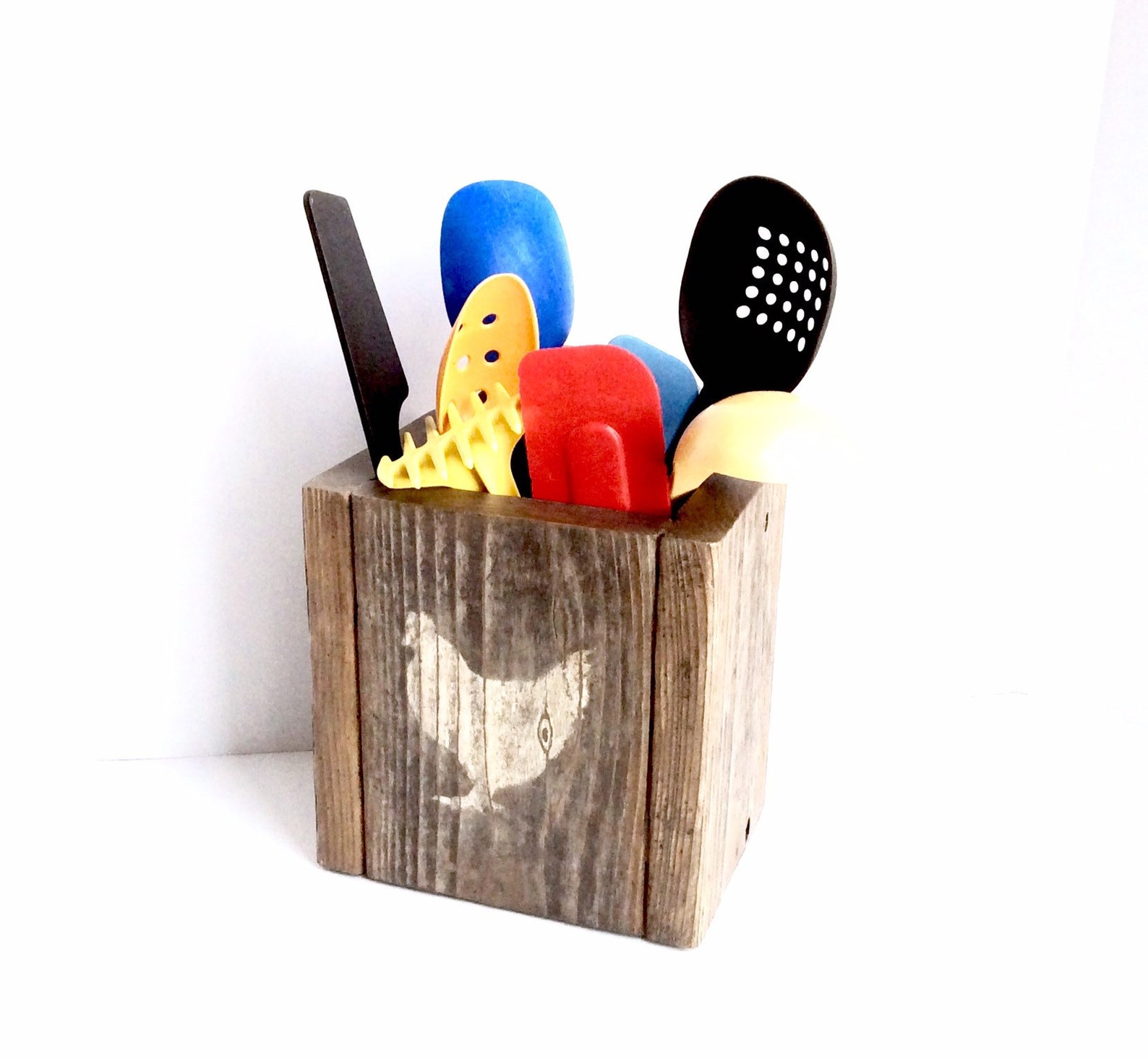 Rustic Wood Kitchen Utensil Holder Farmhouse Utensil Holder Etsy