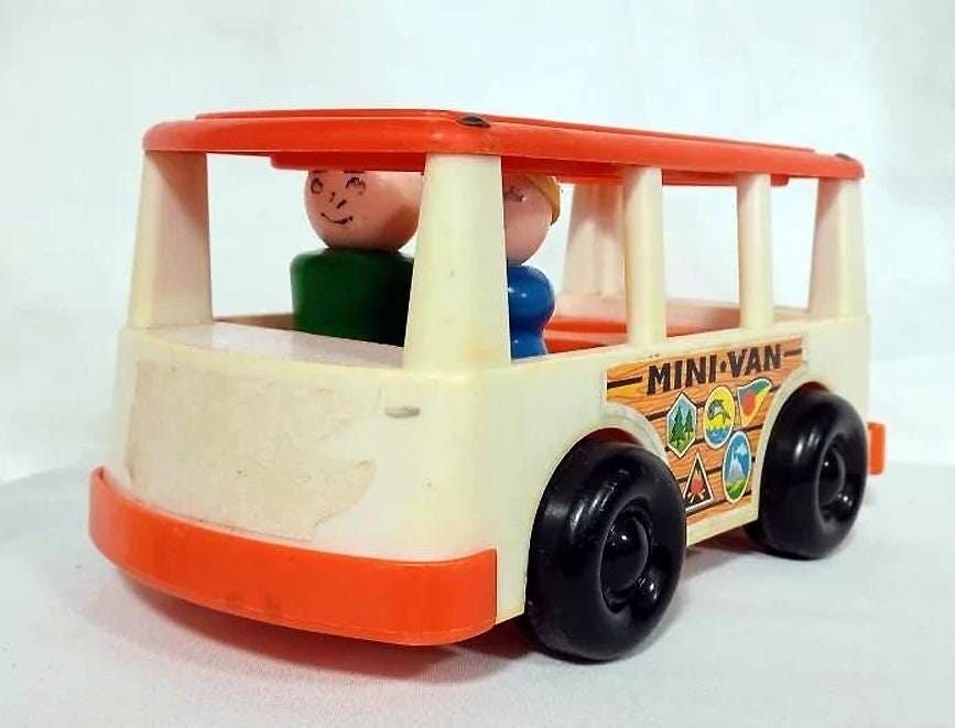 Vintage Fisher-Price Little People Mini Van With 3 Plastic