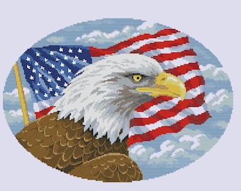 Eagle Cross Stitch Pattern Bald Eagle Colorful X-stitch Chart Needlepoint Pattern Embroidery Chart Printable PDF Instant Download Decor