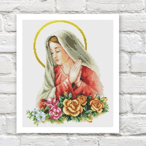 Virgin Mary Cross Stitch Pattern Colorful Art DIY X-stitch Chart Needlepoint Pattern Embroidery Chart Printable Instant Download PDF Design