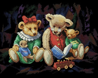 Teddy Bears Cross Stitch Pattern Colorful Art DIY X-stitch Chart Needlepoint Pattern Embroidery Chart Printable Instant Download PDF Design
