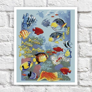 Sea Fish Cross Stitch Pattern Colorful Art DIY X-stitch Chart Needlepoint Pattern Embroidery Chart Printable Instant Download PDF Design