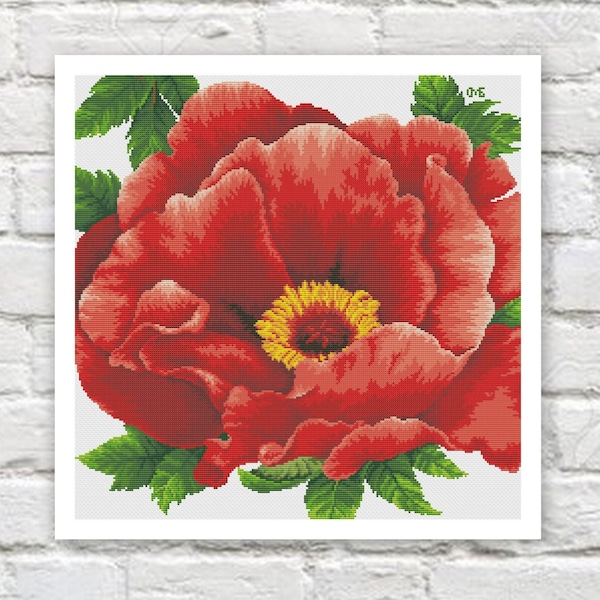 Pillow Poppy Cross Stitch Pattern Colorful Art DIY X-stitch  Needlepoint Pattern Embroidery Chart Printable Instant Download PDF Design