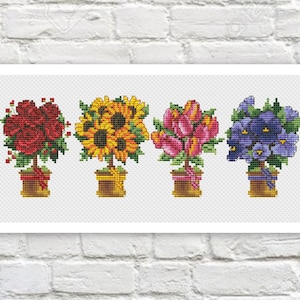 Kleine bloemen Cross Stitch patroon kleurrijke kunst DIY X-stitch naaldpatroon borduurschema afdrukbare Instant Download PDF-ontwerp