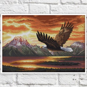 Eagle Cross Stitch Pattern Birds Colorful Art DIY X-stitch Chart Needlepoint Pattern Embroidery Chart Printable Instant Download PDF Design