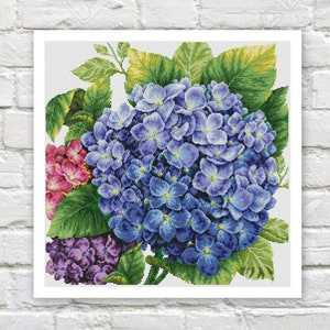 Hydrangea Pillow Cross Stitch Pattern Colorful Art DIY X-stitch Chart Needlepoint Embroidery Chart Printable Instant Download PDF Design