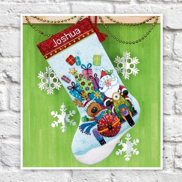 Christmas Stocking Cross Stitch Pattern Santa Colorful Art DIY X-stitch Needlepoint Embroidery Chart Printable Instant Download PDF Design