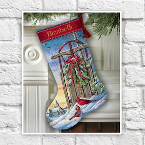 Christmas Stocking Cross Stitch Pattern Colorful Art DIY X-stitch Chart Needlepoint Pattern Embroidery Printable Instant Download PDF Design
