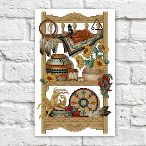 Kitchen Shelves Cross Stitch Pattern Colorful Art DIY X-stitch Needlepoint Pattern Embroidery Chart Printable Instant Download PDF Design